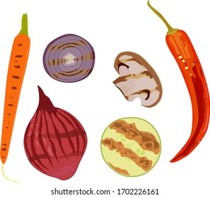 Grilled vegetables  in cartoon flat style isolated on white background. Vector illustration of food concept.
