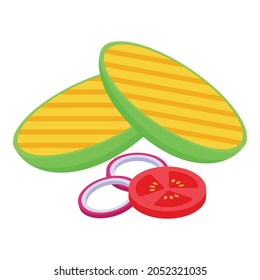Grilled vegetables con isometric vector. Barbecue grill food. Bbq vegetables