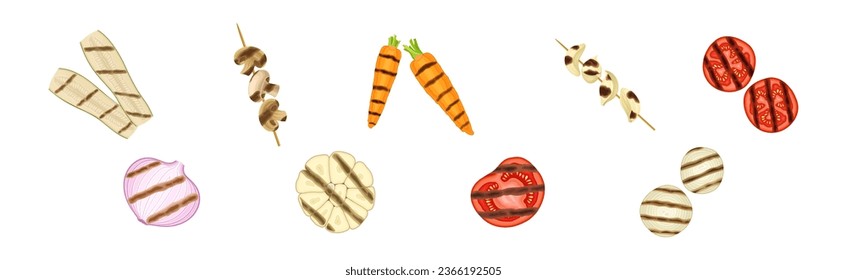 Grilled Vegetables as Cooked Barbecue Food Vector Set