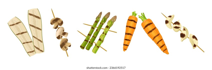 Grilled Vegetables as Cooked Barbecue Food Vector Set