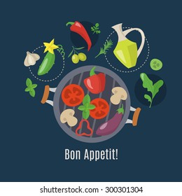 Grilled vegetables infographic. Menu vector design. Vector food.
