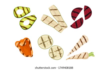 Grilled Vegetables Isolated on White Background Vector Set