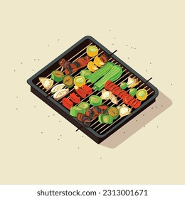 Grilled vegetables isometric vector isolated 