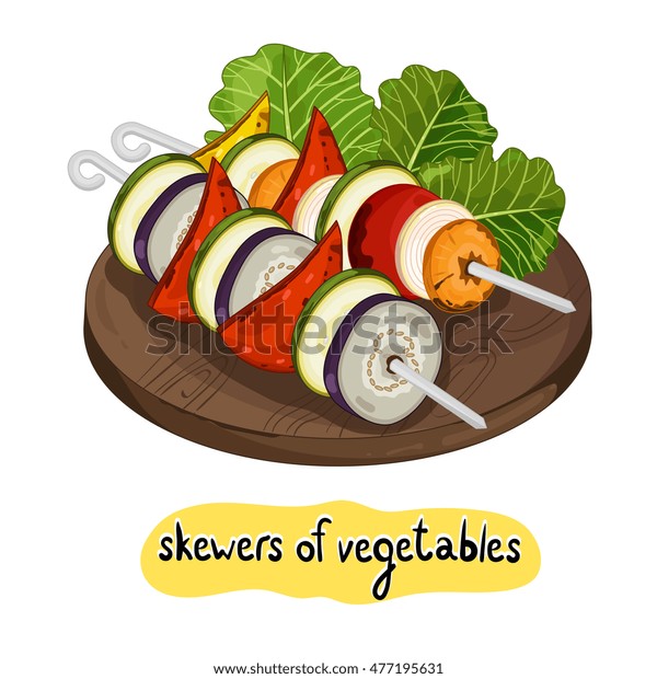 Grilled Vegetables Kebab Isolated On White Stock Vector Royalty Free