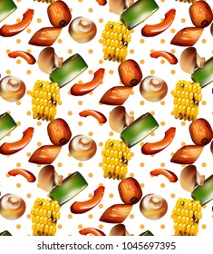 Grilled vegetables pattern background Vector. Retro styles