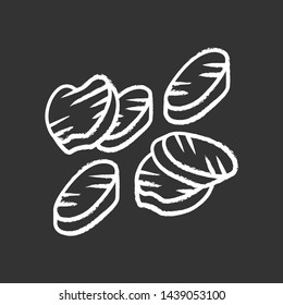 Grilled vegetables slices chalk icon. Roasted vegetarian food. Healthy nutrition. Restaurant, cafe menu. Grilled dish, assorted vegetables barbecue. Isolated vector chalkboard illustration
