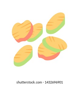 Grilled vegetables slices flat design long shadow color icon. Roasted vegetarian food. Healthy nutrition. Restaurant menu. Grilled dish, assorted vegetables barbecue. Vector silhouette illustration