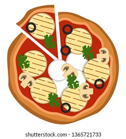 Vector de ilustración de pizza de verduras a la parrilla sobre fondo blanco