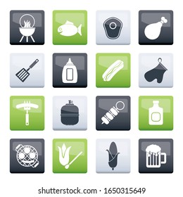 Grilling and barbecue icons over color background - vector icon set