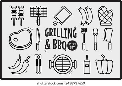 Conjunto de vectores de ilustración de icono de barbacoa a la parrilla