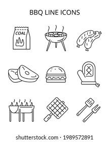 grilling food. set of black vector icons in flat style