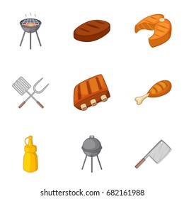Grilling icons set. Cartoon set of 9 grilling vector icons for web isolated on white background