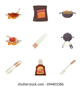 Grilling icons set. Cartoon set of 9 grilling vector icons for web isolated on white background