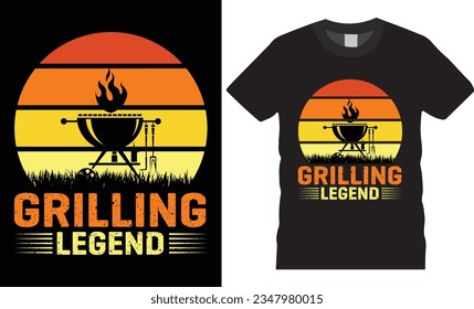 Leyenda parrillada Barbeque ilustración vectorial plantilla de diseño de camisetas.Remolque favorito cerveza cerveza feliz parrilla padre aislado afiches de fondo negro imprimir para listo
