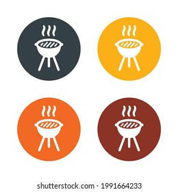 Grilling meat on BBQ icon vector illustration. Barbecue cooking style symbol.