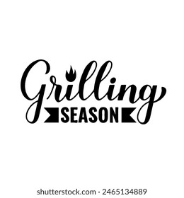 Temporada de parrillada caligrafía letra de mano aislada en blanco. Cita de Funny Grill. Vector Plantilla para tipografía póster, Anuncio, volante, pegatina, camiseta, etc