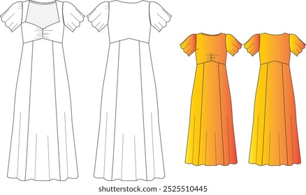 Grills long dress vector file mockup for flat sketch