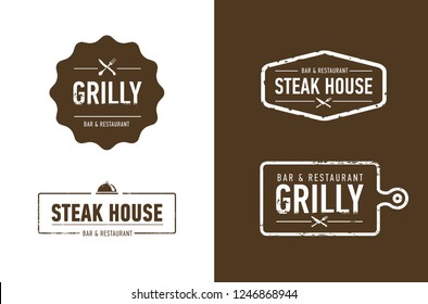 Grilly and steak house bar & restaurant logo design in four options