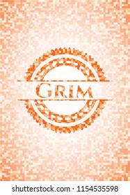 Grim abstract emblem, orange mosaic background
