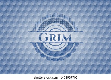 Grim blue emblem or badge with abstract geometric pattern background. Vector Illustration. Detailed.