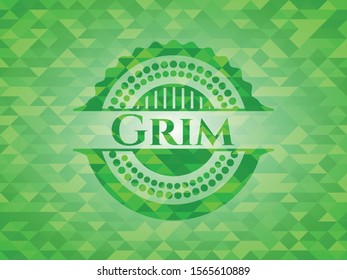 Grim green emblem with triangle mosaic background. Vector Illustration. Detailed.