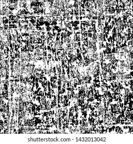 Grim grunge background black and white. Vector texture of cracks. Monochrome dirty surface. Vintage old pattern chipping