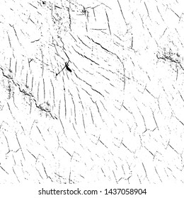 Grim grunge background black and white. Vector texture of cracks. Monochrome dirty surface. Vintage old pattern chipping