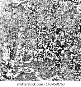 Grim grunge background black and white. Vector texture of cracks. Monochrome dirty surface. Vintage old pattern chipping