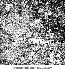 Grim grunge background black and white. Vector texture of cracks. Monochrome dirty surface. Vintage old pattern chipping