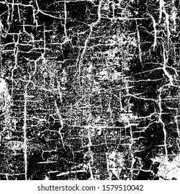 Grim grunge background black and white. Vector texture of cracks. Monochrome dirty surface. Vintage old pattern chipping