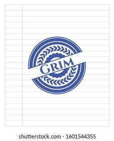 Grim pen strokes emblem. Blue ink. Vector Illustration. Detailed.