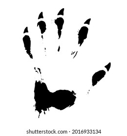 Grim print of black clawed hand template. Traces of evil halloween werewolf and dangerous mutant. Scary blurred traces mystical crime of wild vector creature