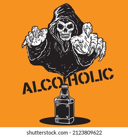 Grim Reaper Alcoholic Illustration Style