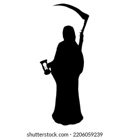 grim reaper angel death skull skeleton gothic soul collector scythe time hourglass realistic black silhouette vector shadow horror art spooky Halloween drawing hooded robe figure die dying dead   