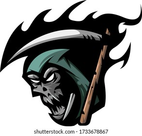 Grim reaper athletic club vector logo concept isolated on white background. Modern sport team mascot badge design. E-sports team logo template with reaper vector illustration