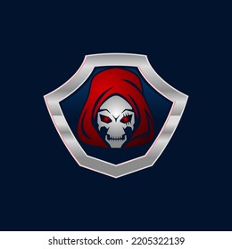 Grim Reaper Badge Shield logo Skull design. For mascot logo design in modern badge, mascot logo template.