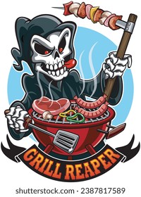 Parrillada de parrilladas y pancarta con el texto "parrilla parrilla reaper"