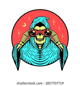 GRIM REAPER WITH BINOCULARS COLOR WHITE BACKGROUND