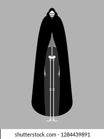 Grim reaper in black cloak. Death in cape