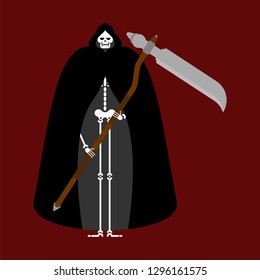 Grim reaper in black cloak. Death in cape