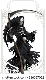 Grim Reaper in black cloak with scythe