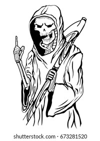 grim reaper black and white linear