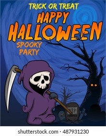 GRIM REAPER CARTOON CHARACTER AND GREETING CARD VECTOR ISOLATED BACKGROUND