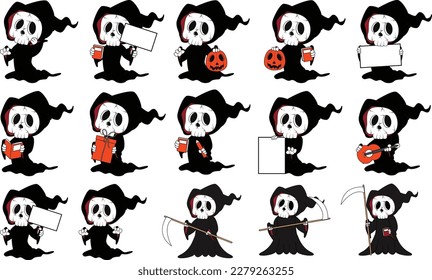 Grim Reaper Cartoon Character Isolated Set