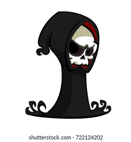 Grim reaper cartoon character  isolated on a white background. Cute death character in black hood