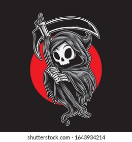 grim reaper cartoon. Cute little grim reaper cartoon character holding scyte.