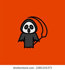 Grim reaper cartoon cute, simple illustration, halloween, spooky, scary.