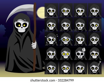 Grim Reaper Cartoon Emotion faces Vector Illustration