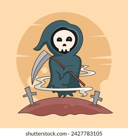 Grim reaper character design with cool hippie style twist