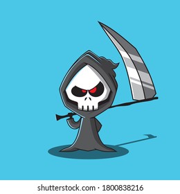 a grim reaper character that is robed in black and carries a large scythe